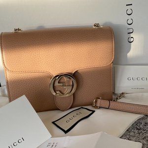 Gucci Shoulder Bag Neutrals Leather Interlocking G Logo